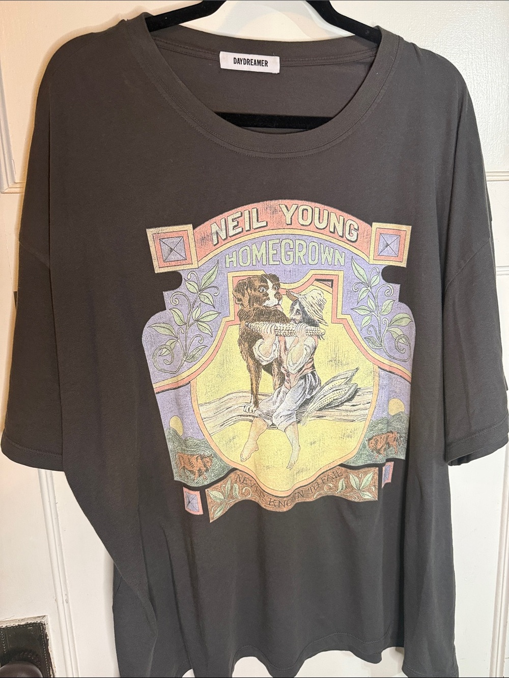 Daydreamer Black Tee with Pastel Graphic